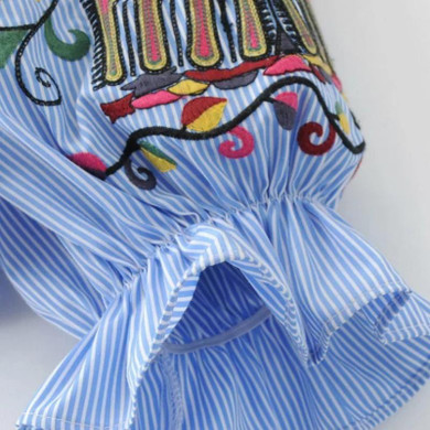 2017 Fashion Women Ethnic style Sequin embroidery Stripe Shirts Long sleeve Blouses Casual Loose Tops chemise femme blusas S1738