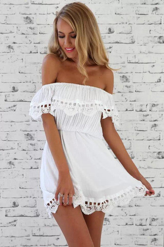 2017 Fashion women Elegant Vintage sweet lace white Dress stylish sexy slash neck casual slim beach Summer Sundress vestidos