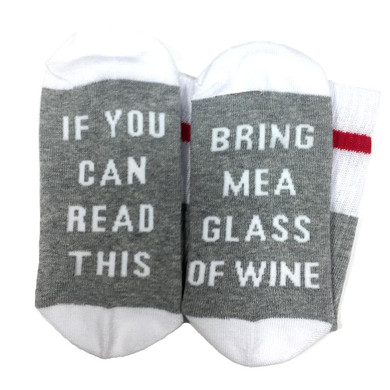 2017 fashion Winter if you can read this bring me a glass of wine sock Momen happy socks christmas kawaii funny sock White Gray