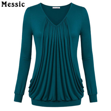Messic Ruched Cotton Long Sleeve T shirt Women Casual Loose Pleated Female T-shirt Top 2018 Autumn Knitted Cute Tee Shirt Femme