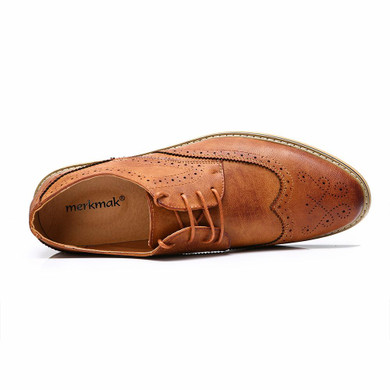 Merkmak New 2017 Luxury Leather Brogue Mens Flats Shoes Casual British Style Men Oxfords Fashion Brand Dress Shoes For Men