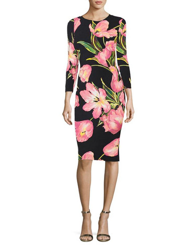 Fenghua Fashion Elegant Summer Dress Women 2018 Spring Long Sleeve Foral Dress Vintage Sexy Work Office Party Bodycon Dresses