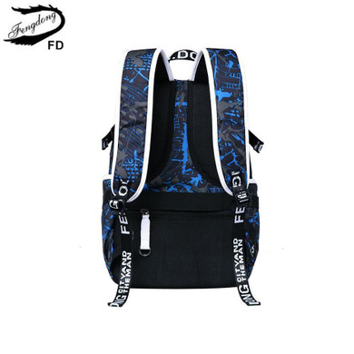 FengDong blue waterproof fabric high school bags for boys large laptop backpack men travel bags male casual book bag schoolbag