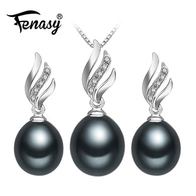 FENASY Nice Natural Pearl Jewelry Sets 925 Sterling Silver pendant Necklace women,Pearl Earrings earrings fine jewelry,Wedding