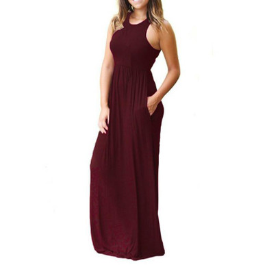 Femme Boho Long Dress Summer Women Maxi Dress 2018 Women Sexy Sleeveless Tank Dresses Summer Casual Pocket Beach Sundress GV596
