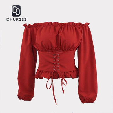 Femininas New 2017 Spring Autumn Sexy Bow Womens Blouses Ladies Solid Shirred Off Shoulder Tops Casual Blouse Shirts