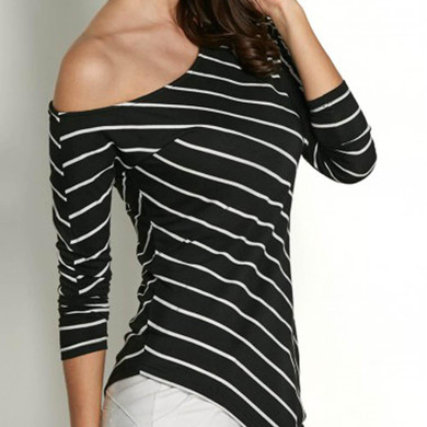 female blouse black Striped oblique sleeve shirt sexy summer 2017 Irregular women tops fashion girls blouses