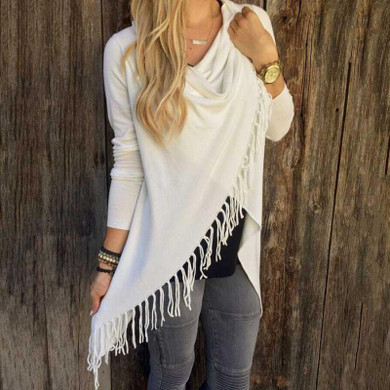 Female Autumn Leisure Loose Sweater Outwear Jacket Poncho Coat Autumn Winter Women Long Sleeve Irregular Hem Tassels Cardigan