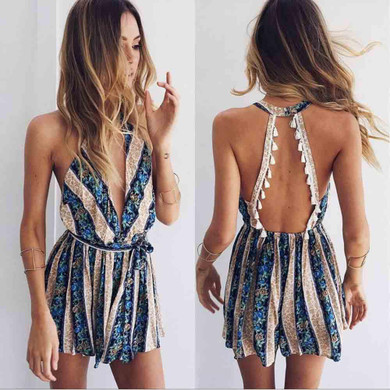 Feitong Womens Summer Sexy Playsuit Fashion Backless V Neck Floral Printing Mini Playsuit Causal Jumpsuit macacao feminino 2017 Feitong Womens Summer Sexy Playsuit Fashion Backless V Neck Floral Printing Mini Playsuit Causal Jumpsuit macacao feminino 2017