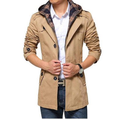 2017 New Style Mens Trench Coat Fashion Single Breasted Removable Hooded Slim Long Trench Coat Men Casual Mens Long Coat