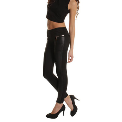 2017 New Spring PU leather Leggings Zipper Pocket Design women's pants Elastic Waist Stretchy Skinny Trousers Plus Size