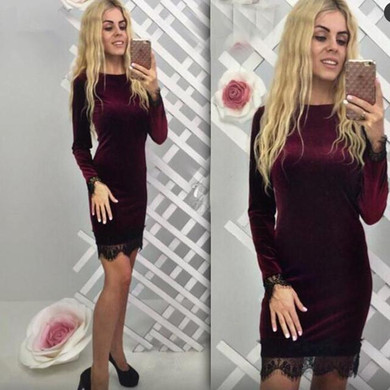 2017 New Spring Fashion Velvet Dress Women Long Sleeve Sexy Bodycon Lace Sheath Elegant Office Party Dresses Vestidos Mujer Robe