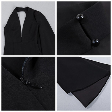 2017 summer Celebrity Runway Jumpsuit Black Deep V-Neck Halter half Batwing Sleeve Rompers Women Jumpsuit Sexy Bodycon Bodysuits