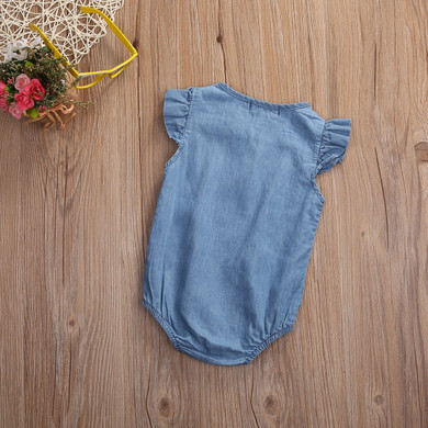 2017 Summer Baby Girl Clothes Denim Romper Ruffles Sleeves Solid Blue Newborn Baby Rompers Toddler Kids Jumpsuit Outfits Sunsuit