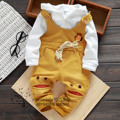 Free shipping Spring Autumn male female child denim bib pants baby hooded casual bib pants