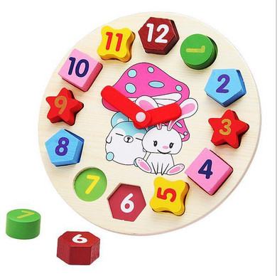 free shipping Shape of wooden clock building blocks toys for children Education toys Digital Geometry Clock kid toys