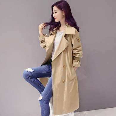 free shipping plus size women coats 2016 Girls long windbreaker spring autumn trench coat with belt Korean casual Womens clothes