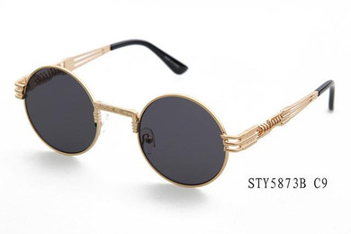 LongKeeper Vintage Retro Gothic Steampunk Mirror Sunglasses Gold and Black Sun Glasses Round Circle Men UV Gafas De Sol 5873B