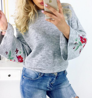 Long Sleeve Sweaters Women 2017 Autumn Vintage Flower Pullover Top Loose Elegant Flare Sleeve Sweater Knitted Coat Top