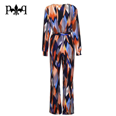 Long Sleeve Rompers Womens Jumpsuit Vintage Printed Casual Loose Pants Bow Belt Elegant Jumpsuits Plus Size Female Overalls