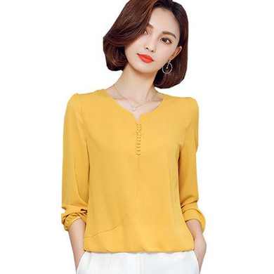 Long Sleeve Blouse Shirt Women Clothes 2017 Autumn Korean Style V neck Solid White/yellow/red/pink S-4XL Large Size Female Tops