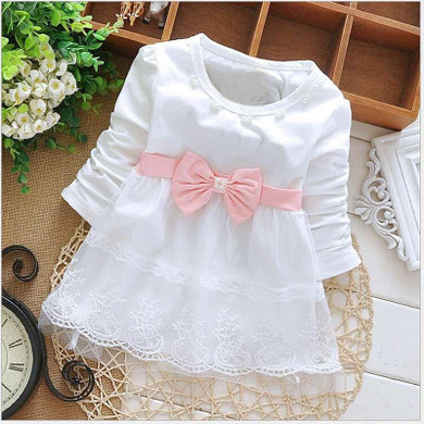 Long Sleeve Baby Girls Dress New Spring Autumn Baby Girls Clothes Cute Bow Newborn Princess Clothing 1 Year Birthday Party Dress