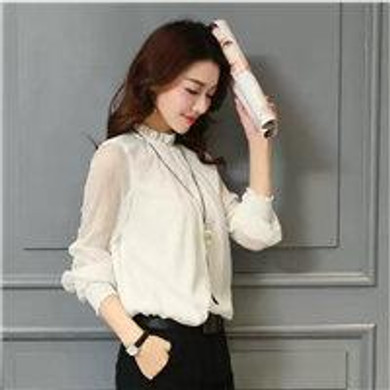2017 Top Women's Shirt Blouse Ruffles Collar Blouses Chiffon Tunic Tops Blusa Long Sleeve Big Size Clothes for Women