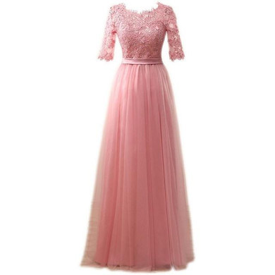 LANSITINA Elegant Hot Sale Floor-Length Appliques Evening Dress Cheap Prom Dresses Robe De Soiree Party Dress With Half Sleeves