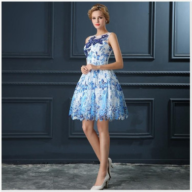 LANSITINA Colorful Prom Dress High Quality Customized Fashion O-Neck Lace-up Back A-Line Cheap Party Gown Dresses