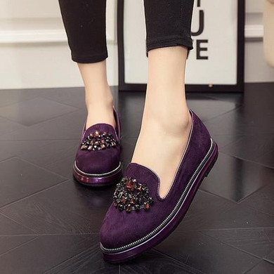 LALA IKAI Women Flats Loafers Rhinestone Flat Shoes Women Slip on Shoes for Women Suede Leather 60A0301-5
