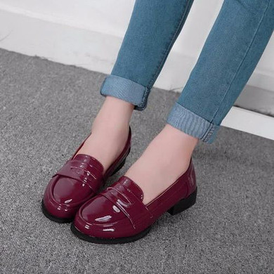LALA IKAI Patent Leather Women Loafers Slip on Shoes Woman Fashion Round Toe Women Shoes Oxford Shoes for Women XWB0104-5