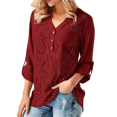 IYAEGE Summer Women Tops 2018 Fashion V Neck Chiffon Blouse Women Casual Button Embroidery Lace Shirt Office Blouse Blusas 5XL
