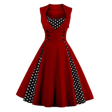 AZULINA 50s 60s Vintage Retro Women Dress Sleeveless Polka Dot Party Vestido Elegant Patchwork Red A Line Big Plus Size 4XL