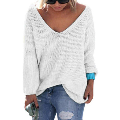 Autumn Womens Cute Elegant V Neck Loose Casual Knit Sweater Pullover Long Sleeve Spring Sweater Tops sueter mujer