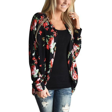 Autumn Women Outwear Boho Irregular Long Sleeve Wrap Cardigans Casual Loose Floral Print Basic Coats Tops Casacos