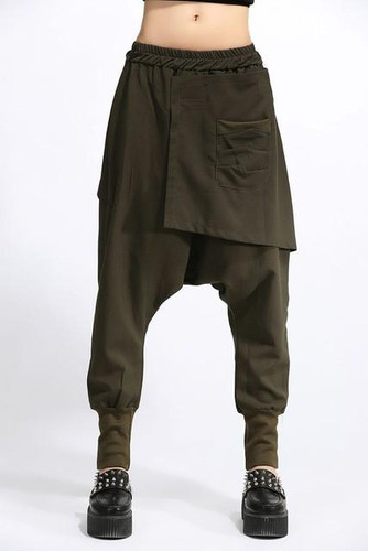 Autumn Women Drop Crotch Baggy Pants Hip Hop Patchwork Harem Pants Solid Elastic Waist Pencil Trousers Punk Street Sweatpants 10