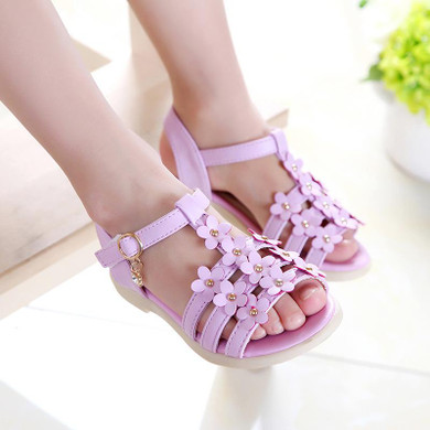 COZULMA 2017 Summer Girls Sandals Princess Flower Shoes Kids Children Flat Children Sandals Baby Shoes Leather Shoes Size 27-31