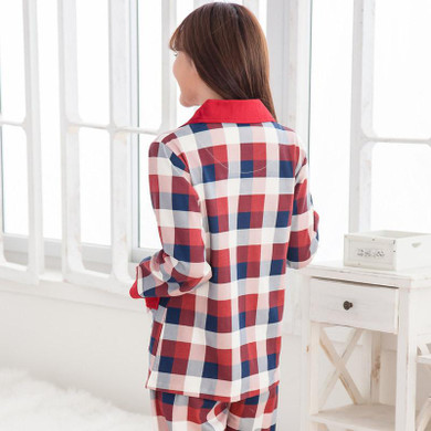 Couples pyjamas long-sleeved cotton men sleepwear large size spring and autumn clothing home cute plaid women pajamas XXXL