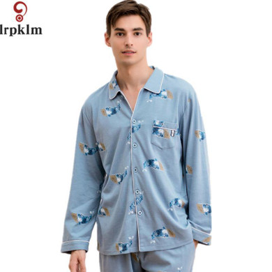 Couple Pajamas Women Spring Autumn Long-sleeve Sleepwear Lovers Men Pyjamas Print Cotton Pajama Set Men Women L-XXXL SY835