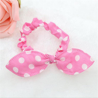 2017 Happy 2 Pcs/lot Cute Bunny Girls Flower Headbands Rabbit Ears Fabric Polka Dot Headwear Elastic Hair Band Hair Ropes