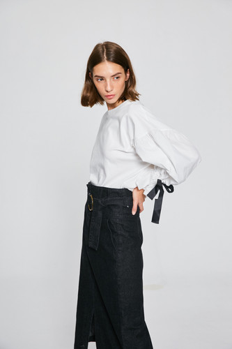 Bow Tie Puff Sleeve Top in White TP1528