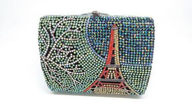Boutique De FGG Eiffel Tower Hollow Out Diamond Minaudiere Handbag Women Crystal Clutch Evening Bags Bridal Wedding Party Purse
