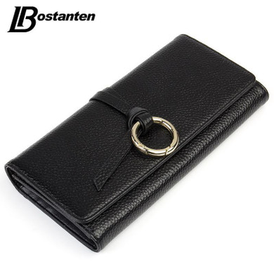 BOSTANTEN Hasp Genuine Leather Women Wallets Long Ladies Purse Coins Brand Designer Clutch Wallet Money Bag Female Card Holder