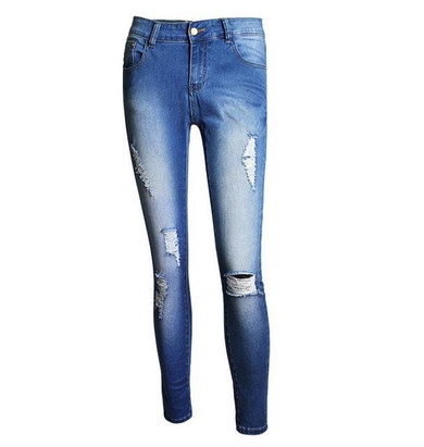 2016 New 2017 Hot Fashion Ladies Cotton Denim Pants Stretch Womens Bleach Ripped Knee Skinny Jeans Denim Jeans For Female