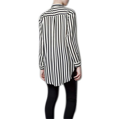 2016 Formal blouses Long Sleeve Button Down Women's Shirt Vertical Striped Chiffon Pocket Career Tops