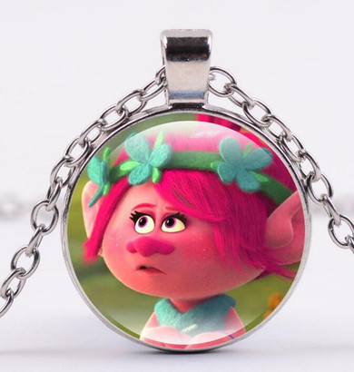 Movie Trolls Necklace Figures Poppy Branch Metal Pendants Troll Characters Poppy Christmas Figurines Doll Poupee Christmas Gifts