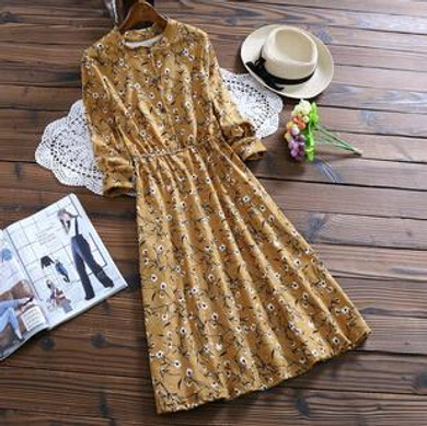 Mori Girl Vintage Vestidos 2018 New Spring Autumn Women Full Sleeved Corduroy Dresses Female Floral Print Dresses Korean Fashion