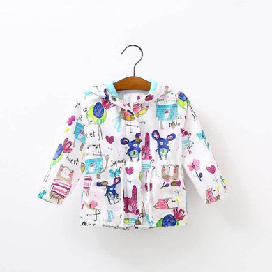2017 New Autumn Baby Coat And Jacket For Girl Cartoon Graffiti Hooded Windbreaker For Girls Full Sleeve Toddler Outerwear