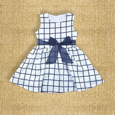 2017 New Arrived Baby Girls Dresses White Plaid Kids Dress with tutu Bow-knot Fashion Summer Cotton Children Clothes