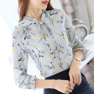 2017 New Arrivals Shirt Women Fashion Woman Chiffon Blouse Long Sleeve Casual Fashion Print Floral Tops Women's Clothing 288J